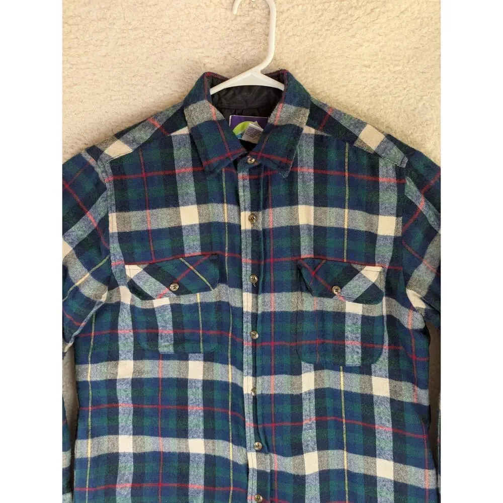 Vintage Northcrest Flannel Shacket Mens Medium Blue Wool Blend Quilted Lining